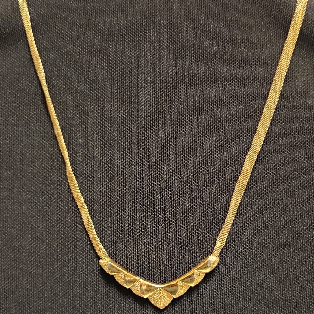 Monet Gold-Tone Textured Fan V-Shape Triangle Design Pendant Necklace